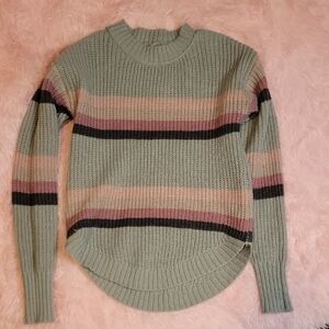 SO Women's Striped Crew Neck Sweater - Green and Pink